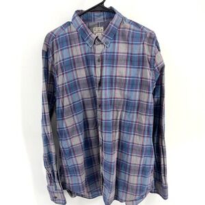 J Crew Plaid Button Down Shirt Mens XL Blue Gray Red Long Sleeve Cotton Casual